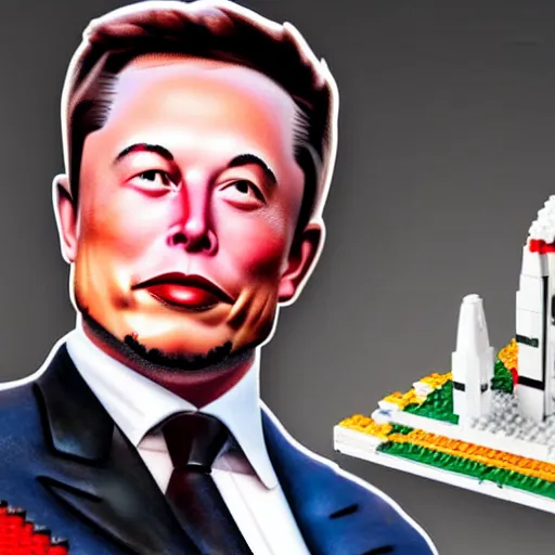 Prompt: lego elon musk statue