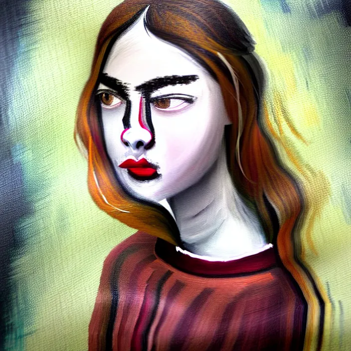 Prompt: nice quality and nice everything painting of a nice portrait of the girl with nice facial features, thick eyebrows, dark shadows under eyes, bright eyes sweater and shorts, at the psych ward laughing at the viewer, style is very Baroque, softly shadowed, enjoyable, ultra quality film still with provio. rendered with 3D effect.