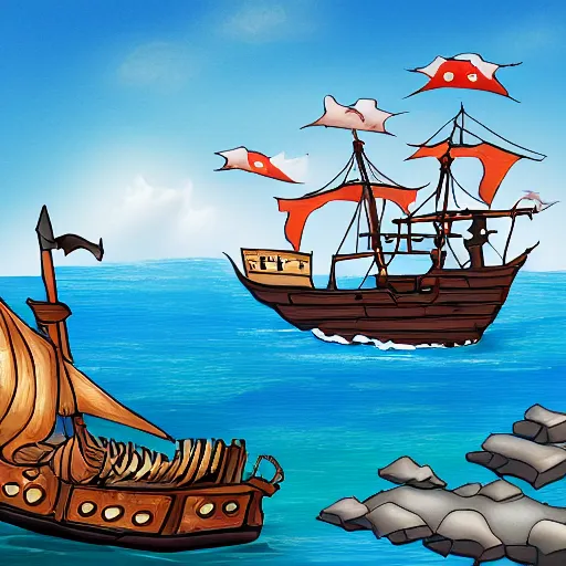 Image similar to a pirate ship near shore, by Toon Boom Harmony