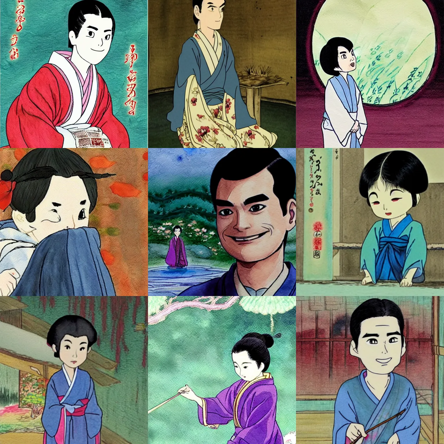 Prompt: ben shapiro in the tale of princess kaguya ( 2 0 1 3 ), beautiful, bright, wholesome, watercolor