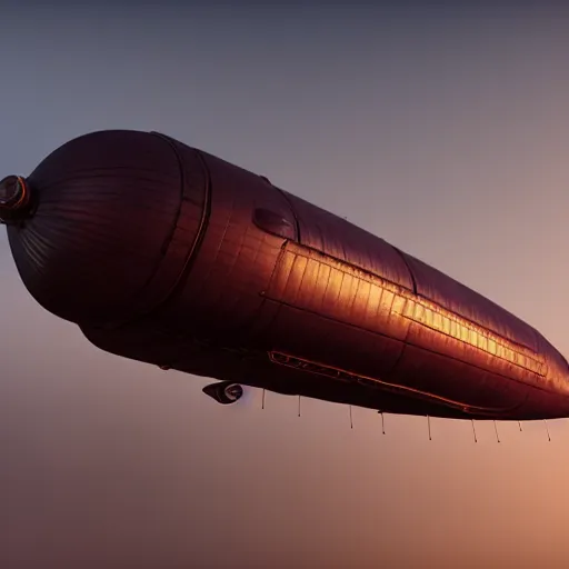 Prompt: photorealistic airship dieselpunk art deco streamlined crimson sky by alexey lipatov, stefan prohaczka, ixlrlxi, keith thompson, rob schwager, sam van olffen, octane render, 3 d, highly detailed,