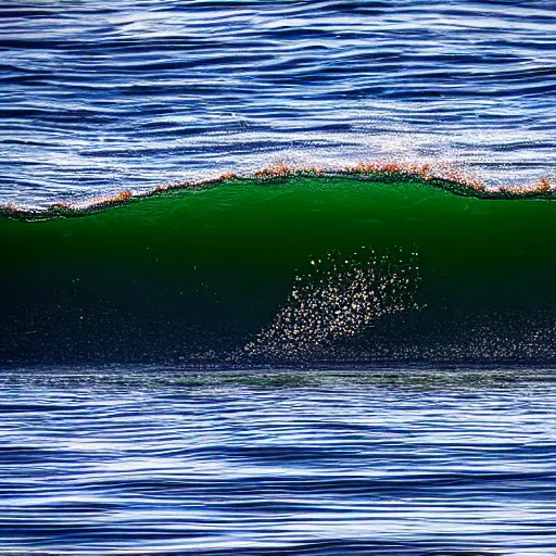 Image similar to small perfect reef point wave breaking in shallow clear water directly in front of the tilt shift camera view hollister ranch offshore winds kelp islands on horizon oil dereks on horizon late afternoon fall time central california