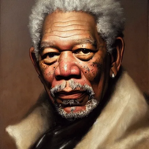 Prompt: baroque period portrait painting of morgan freeman, strong composition, dynamic lighting, by diego velazquez