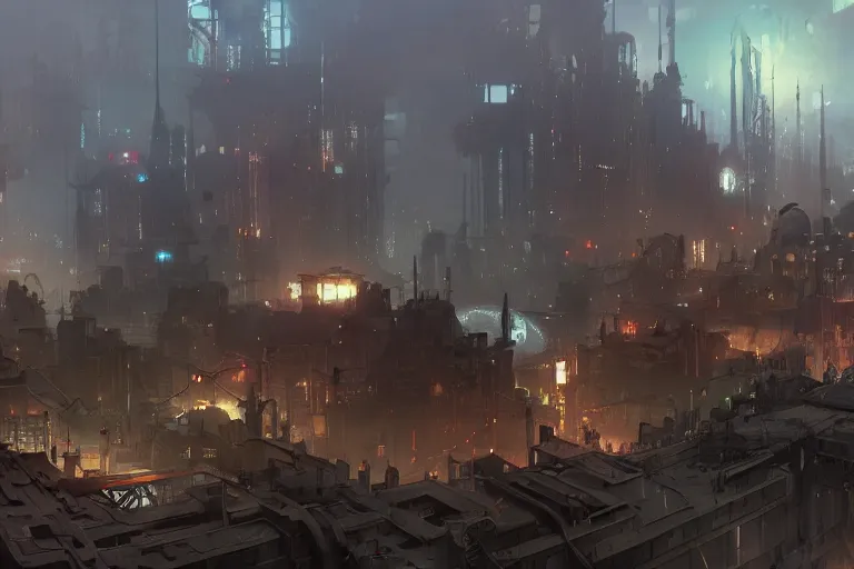 Prompt: concept art of an orcish dieselpunk city during wartime, key visual, ambient lighting, highly detailed, digital painting, artstation, concept art, sharp focus, by makoto shinkai and akihiko yoshida and hidari and wlop