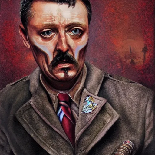 Image similar to igor ivanovich strelkov became bloody ugly worm, photo - realistic, color image, 2 k, highly detailed, bodyhorror, occult art