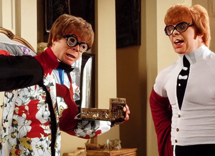 Image similar to austin powers stealing stable diffuion prompts from alotta fagina's apartment