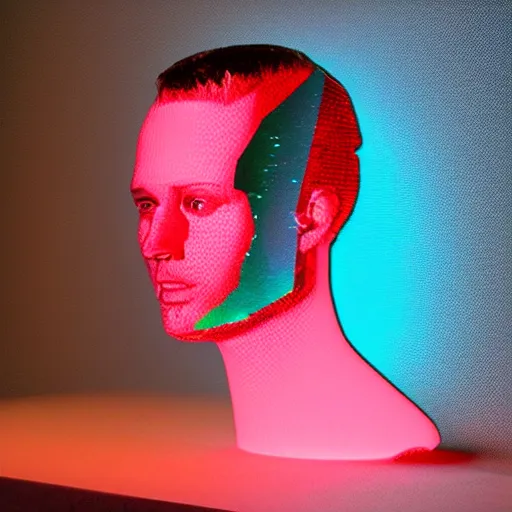 Image similar to a 3d human head made up of shiny holograms