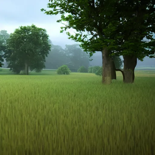 Image similar to landscape field, hyperrealistic, cinematic, unreal engine 5, rain