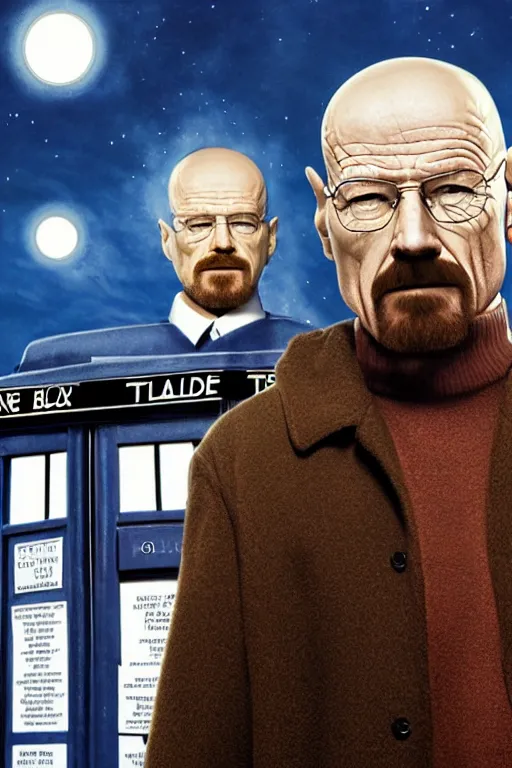 Prompt: walter white and the tardis, photorealistic, highly detailed,