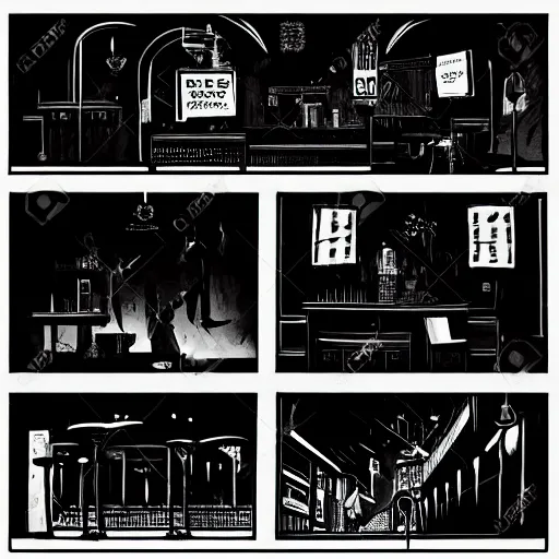 Prompt: noir bar scene, smoky, psychedelic, minimalist, frank miller style