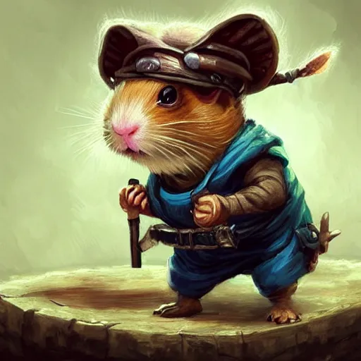 Image similar to cute little anthropomorphic Guinea Pig wearing Gangster outfit, ultra wide lens shot , tiny, small, short, cute and adorable, pretty, beautiful, DnD character art portrait, matte fantasy painting, DeviantArt Artstation, by Jason Felix by Steve Argyle by Tyler Jacobson by Peter Mohrbacher, cinematic lighting