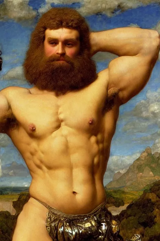 Prompt: upper body portrait of a hulking bulky swole steroids musclebound huge bodybuilder muscular herculean chiseled wookiee from star warsby william morris ford madox brown william powell frith frederic leighton john william waterhouse hildebrandt