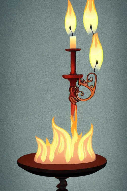 Prompt: digital illustration gothic fantasy candle holder with a burning candle on a glass table