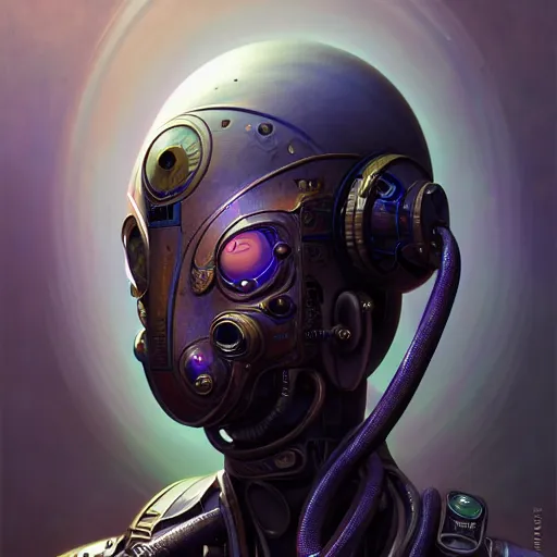 Image similar to front shot of a cyberpunk gazmask robot character, intricate, elegant, highly detailed, centered, digital painting, artstation, concept art, smooth, sharp focus, illustration, artgerm, Tomasz Alen Kopera, Peter Mohrbacher, donato giancola, Joseph Christian Leyendecker, WLOP, Boris Vallejo