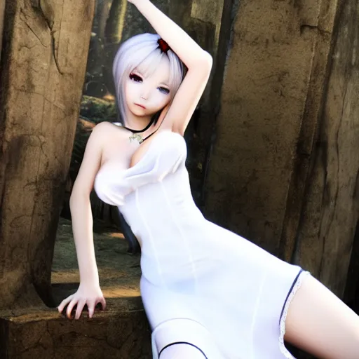 Image similar to goddess, pale, holy, gorgeous, white dress, high fantasy, Blade and Soul