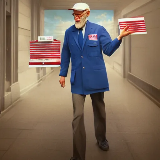 Image similar to hyperrealistic dslr film still of david letterman disguised as a usps postal worker, stunning 8 k octane comprehensive 3 d render, inspired by istvan sandorfi & greg rutkowski & unreal engine, perfect symmetry, dim volumetric cinematic lighting, extremely hyper - detailed, incredibly real lifelike attributes & flesh texture, intricate, masterpiece, artstation, stunning