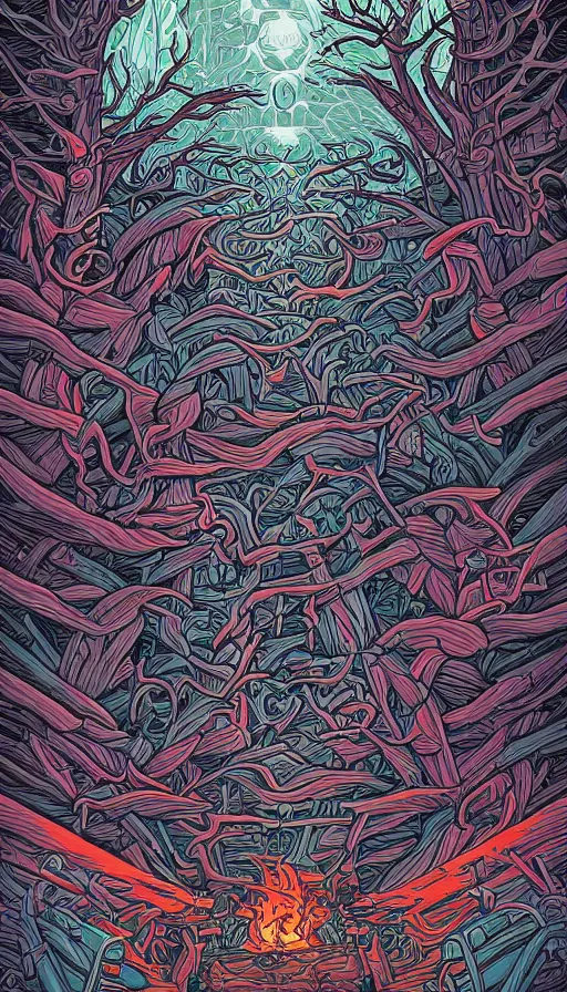 Image similar to life and death mixing together, by dan mumford,