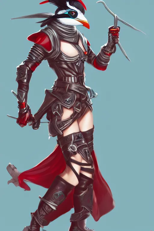 Image similar to female adventurer in tight full - body teal leather armor of japanese design with red accents and a white porcelain crow mask, trending in artstation, establishing shot