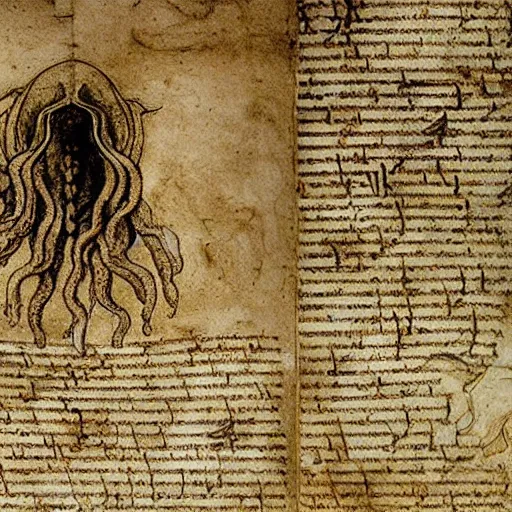 Prompt: leonardo da vinci's manuscript on cthulhu