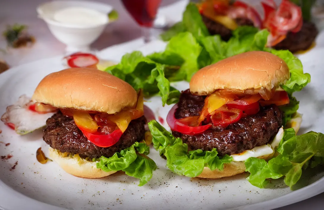 Prompt: homemade hamburger, food photography, award winning, michelin star restaurant