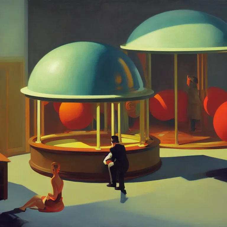 Image similar to round metaballs belting together and dripping on the floor, painted by Edward Hopper, painted by James Gilleard, surrealism, airbrush