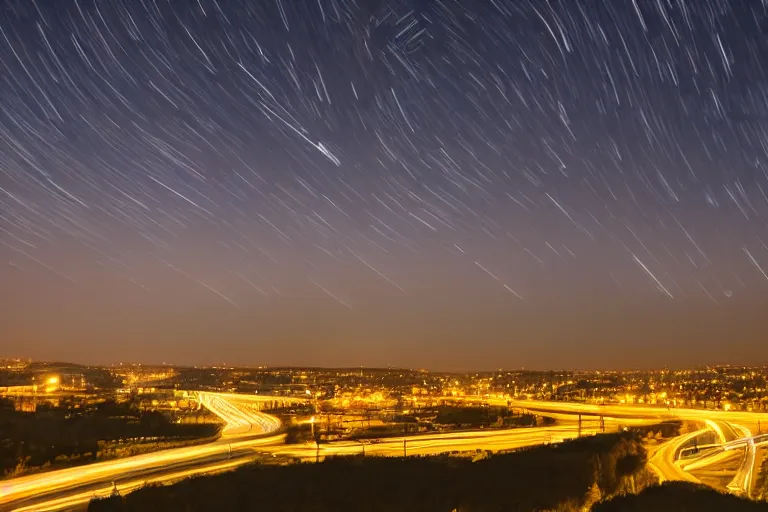 Image similar to long exposure night landscape with city on horisont, 5 seconds shutter