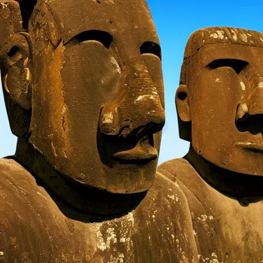 Image similar to a high detail photo of a moai wearing headphones, subject: moai, subject detail: wearing headphones