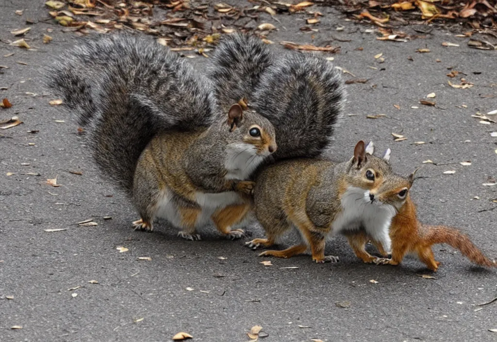 Image similar to squirrels cats and badgers battle in the streets