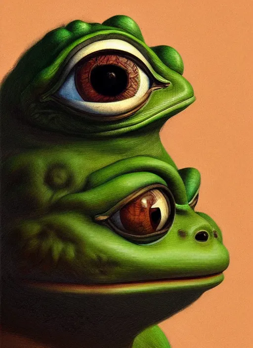 Image similar to pepe the frog!!!, male, sad, depressed, portrait, intricat, highly detailed, digital painting, artstation, concept art, wallpaper, smooth, sharp focus, illustration, art by h. r. giger and artgerm and greg rutkowski and alphonse mucha