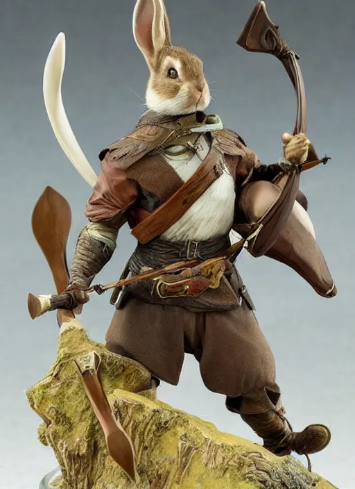 Image similar to a porcelain figurine of a heroic rabbit crossbowman, redwall, greg rutowski and jean baptiste monge, very detailed, epic fantasy concept art