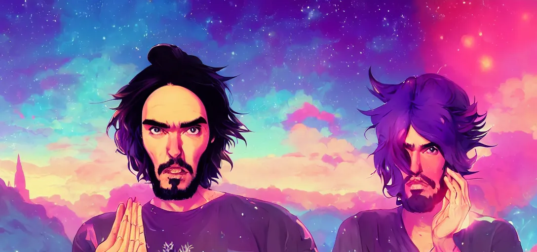 Prompt: ⁠portrait of Russell Brand meditating with charkras, cosmic background, rich vivid colors, ambient lighting, dynamic lighting, 4k, HQ, official media, anime key visual, makoto shinkai, ilya kuvshinov, lois van baarle, rossdraws, detailed, trending on artstation