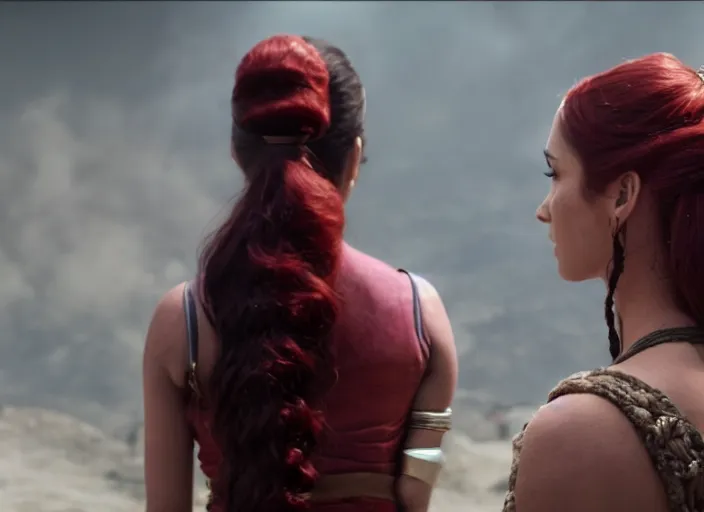 Image similar to film still of real life leela with ponytail in the new scifi movie, 4 k