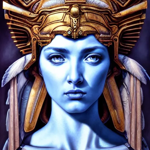 Image similar to hyperrealistic mixed media painting of beautiful goddess Athena, stunning 3d render inspired art by P. Craig Russell and Barry Windsor-Smith, perfect facial symmetry, dim volumetric lighting, 8k octane beautifully detailed render, post-processing, portrait, extremely hyper-detailed, intricate, epic composition, brown eyes, realistic eyes, correct!!! eyes, cinematic lighting, masterpiece, trending on artstation, detailed detailed detailed, masterpiece, stunning