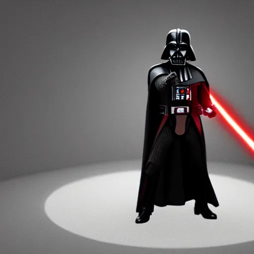 Image similar to A studio image of Darth Vader holding a green lightsaber, ray tracing, 4k, hyper detailed, studio lighting, movie set,