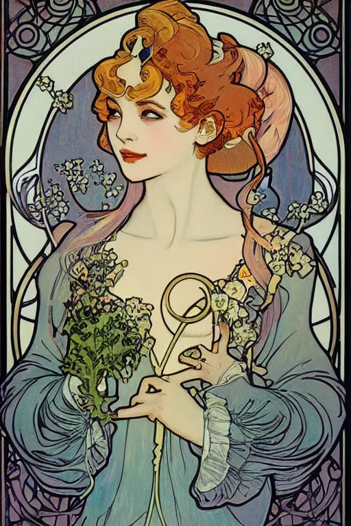 Image similar to beautiful art nouveau painting of princess peach by mucha