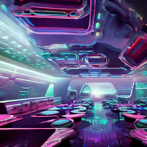 Prompt: ! dream futuristic dance club, jenna haze dancing on my table, interior futuristic restaurant at the end of the universe, great view, retro spaceships parked outside, styled by music, hyper - sonic, hyper - realistic, hyper - detailed, 8 k, octane rendered, epic composition, 8 k