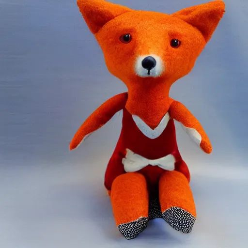 Image similar to a toy fox wearing a beautiful dress