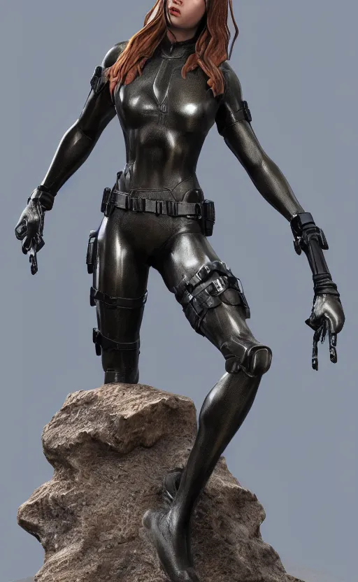 Prompt: black widow, bronze and silver statue, unreal engine, high detailed