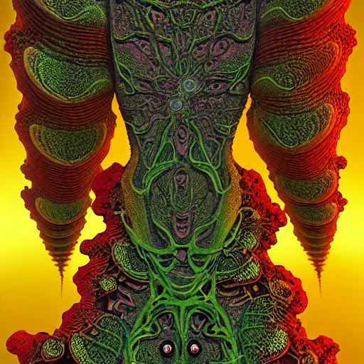 Prompt: sleek highly evolved biomechanical nubile phyrexian dreadnought pregnant borg queen hybrid dotted with small fractal lichens and fungal growth being possessed by the machine spirit, artists mœbius and doctor seuss with beryl cook and jack kirby, high contrast cinematic light, mystical shadows, sharp focus, octane render