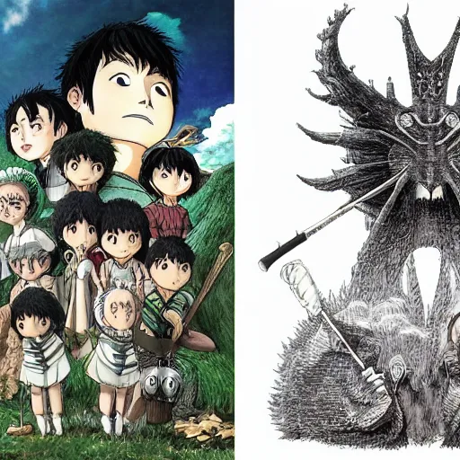 Image similar to Kentaro Miura and Studio Ghibli collaboration