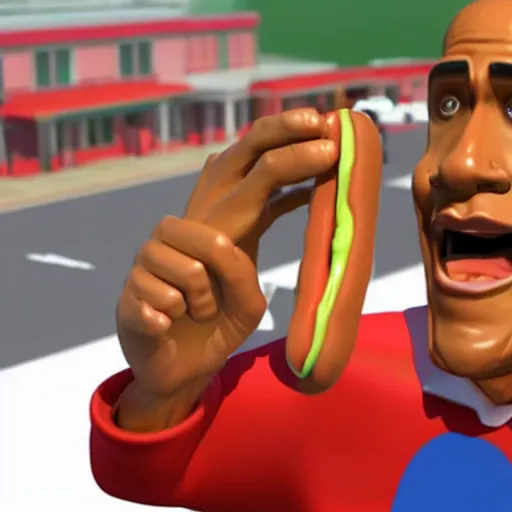 Image similar to 3 d render of obama yelling at a hotdog