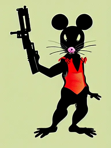 Image similar to an anthropomorphic mouse holding two guns, art by frank miller