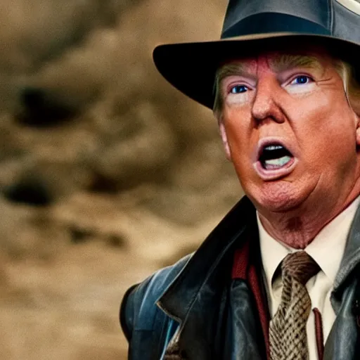 Prompt: still of donald trump as indiana jones