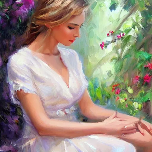 Prompt: woman au naturale, painting by Vladimir Volegov