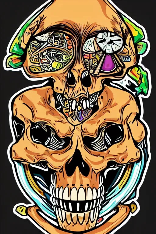 Image similar to A portrait of a skeleton that is a gangster, sticker, colorful, illustration, highly detailed, smooth and clean vector curves, no jagged lines, vector art, smooth