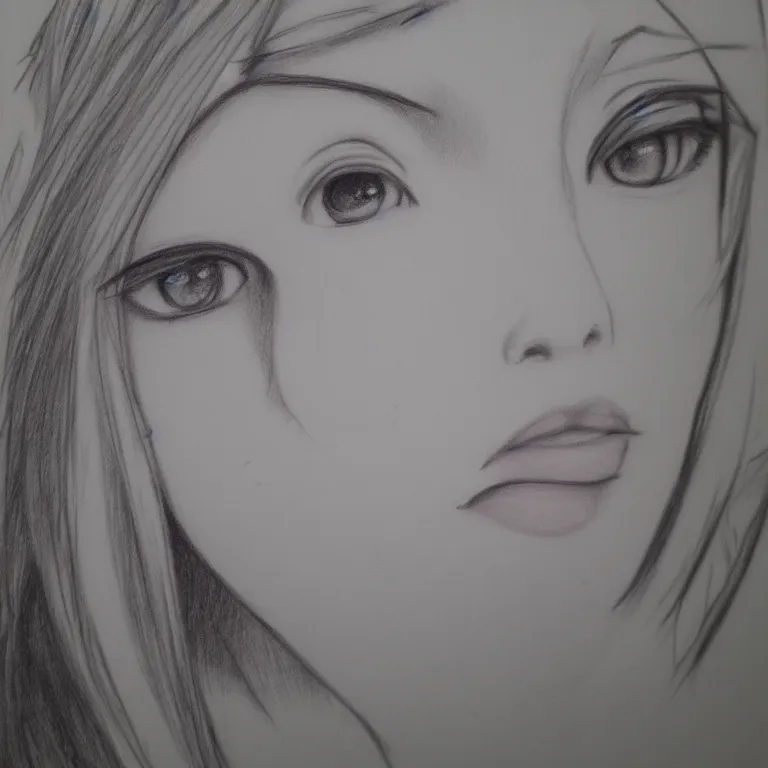 Prompt: front portrait of a anime girl. pencil drawing