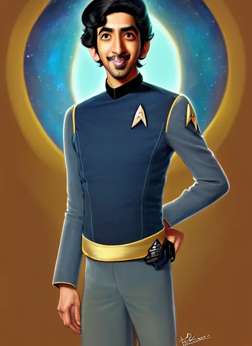 Prompt: cute star trek officer dev patel, natural lighting, path traced, highly detailed, high quality, digital painting, by don bluth and ross tran and studio ghibli and alphonse mucha, artgerm