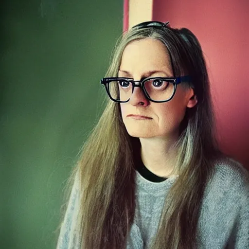 Prompt: real-life Louise belcher photographed by Annie Leibovitz, (((((((glasses)))))))