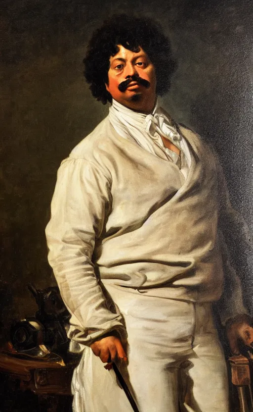 Image similar to Portrait of Alexandre Dumas, oil on canvas, highly detailed, by Delacroix, 8k