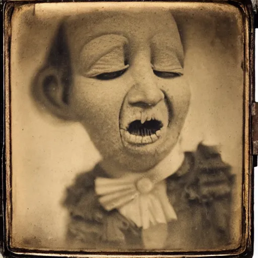 Prompt: freakshow of deformed actors daguerreotype